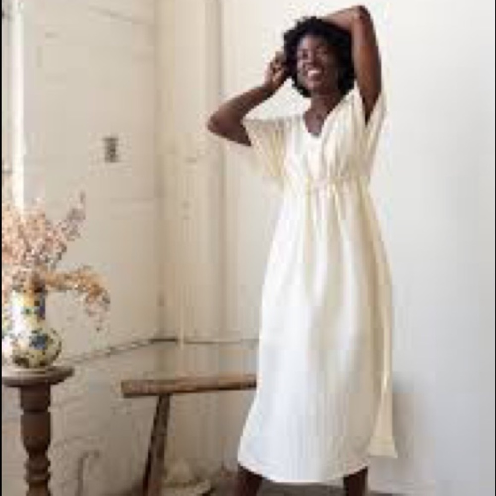 Gracemade Lightweight Rayon V Neck Dress, Creme
